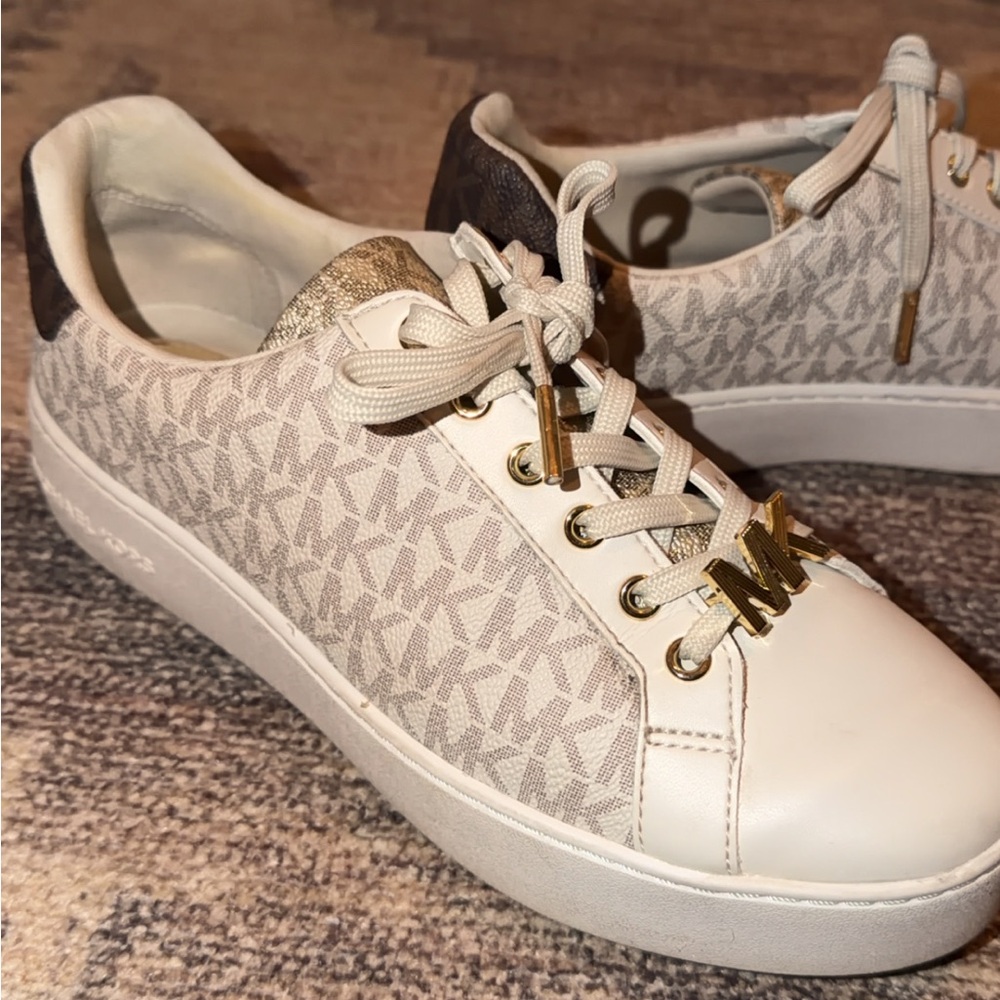 Michael Kors Beige and White Logo Sneakers